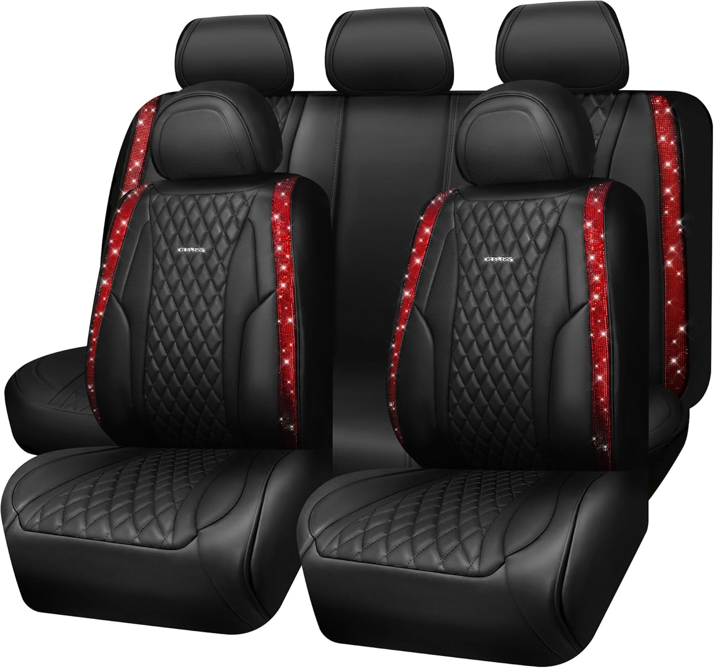 CAR PASS Bling Diamond Black Red Seat Covers Full Set Review