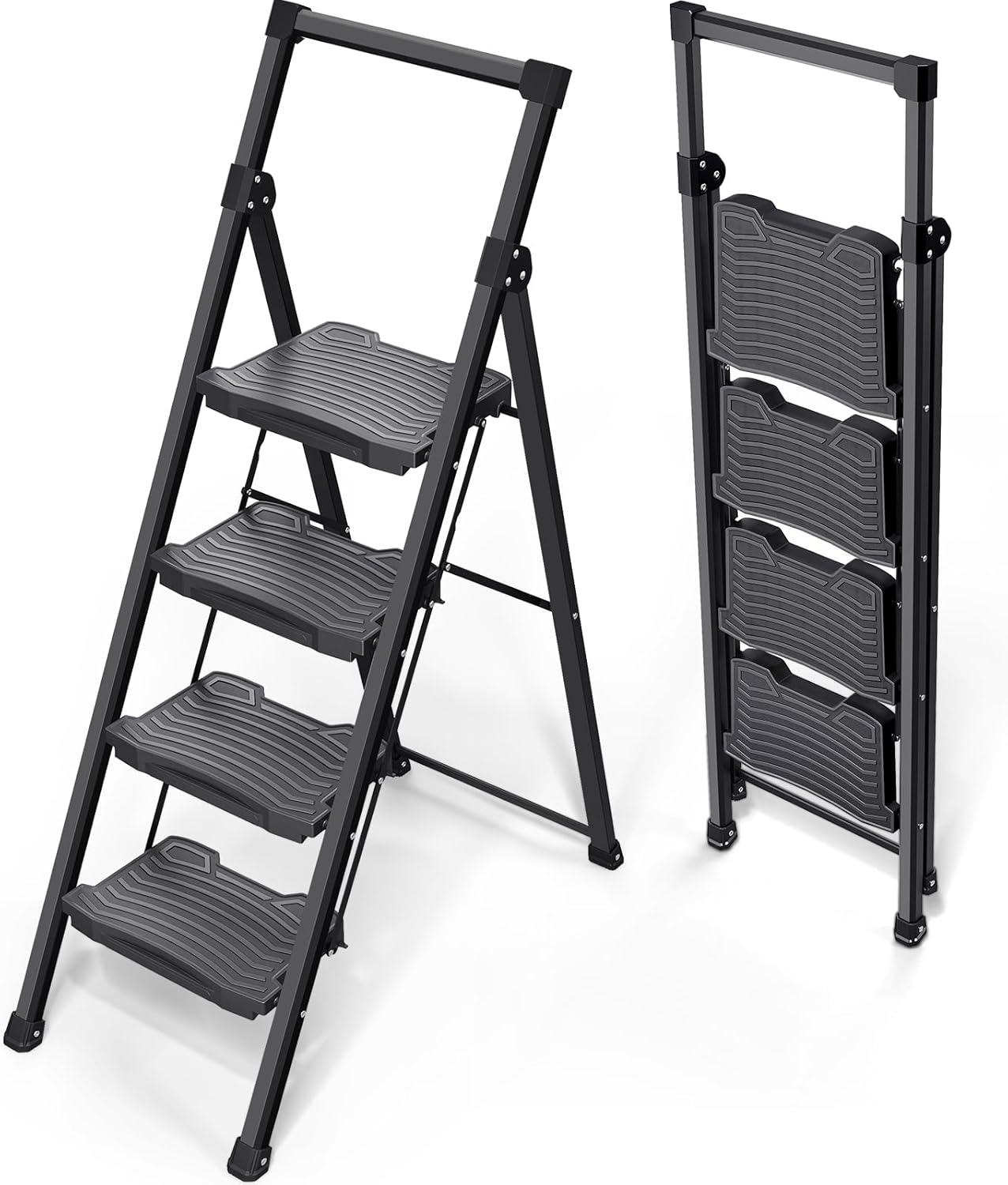 KINGRACK 4 Step Folding Ladder with Anti-Slip Wide Pedal