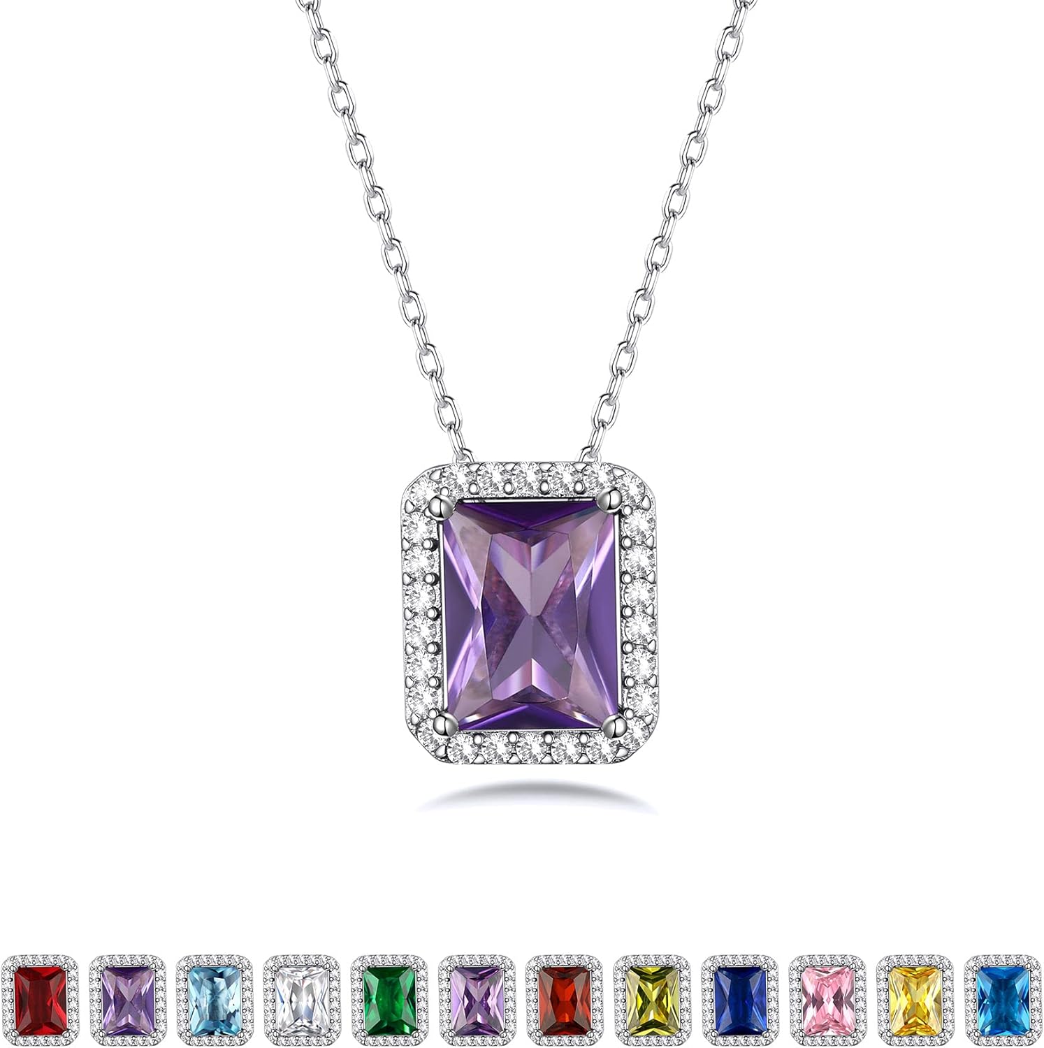Bestyle Sparkling 925 Sterling Silver Birthstone Necklaces for Women
