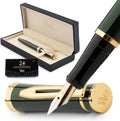 Racing Green Fountain Pen Set - 18K Gilded Broad Nib, Gift Boxed