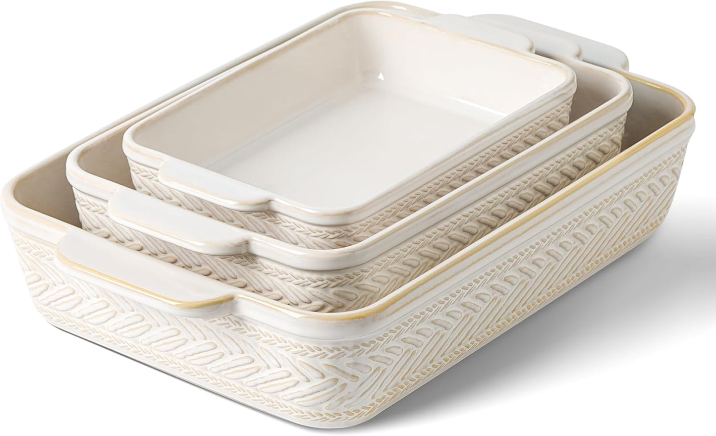 Casserole Dishes for Oven, Durable Ceramic Baking Set of 3