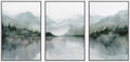 Misty Mountain Lake Watercolor Framed Wall Art Print Set - Serene