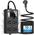 VNJ Outdoor Power Strip with 4 AC Outlets + 4 USB Ports - Weatherproof