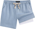 Mens Linen Beach Shorts 5/7 in Elastic Waist Drawstring - Breathable