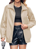 Miladusa Womens Oversized Faux Leather Bomber Jacket - Lightweight