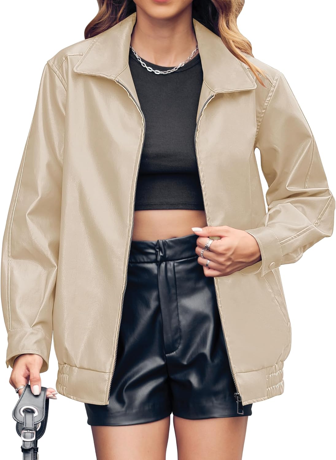 Miladusa Womens Oversized Leather Jackets for Trendy Style