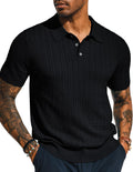 Mens Knit Polo Shirt Short Sleeve Hollow Out Texture Knitted Polo