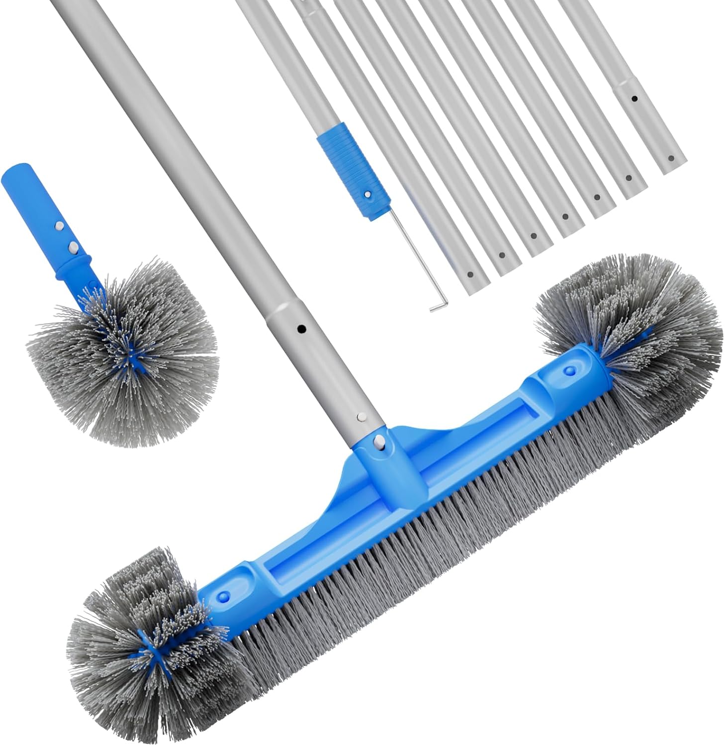 Pool Brush Set with 20 Inch Detachable Round Brush for Cleaning