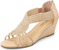 PIZZ ANNU Diana Low Wedge Sandals - Sparkly Rhinestone Open Toe these