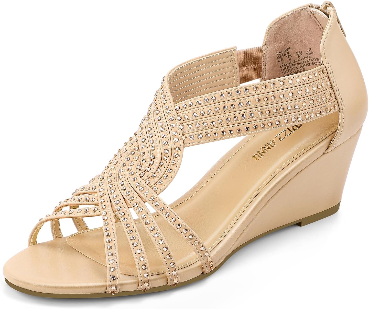 Diana Low Wedge Sandals with Sparkly Rhinestones for Women