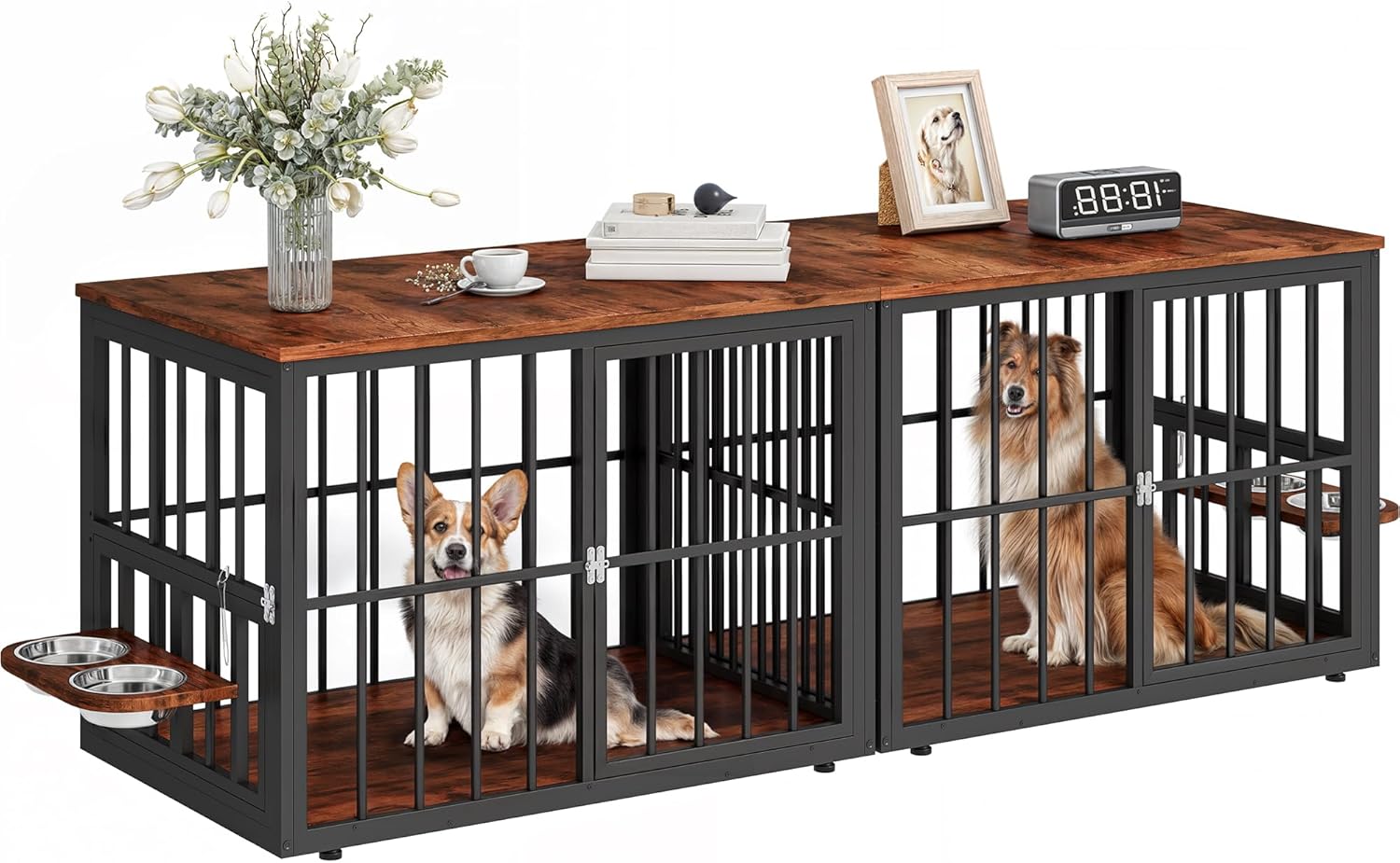 77.6 in Large Corner Dog Crate Furniture for 2 Dogs