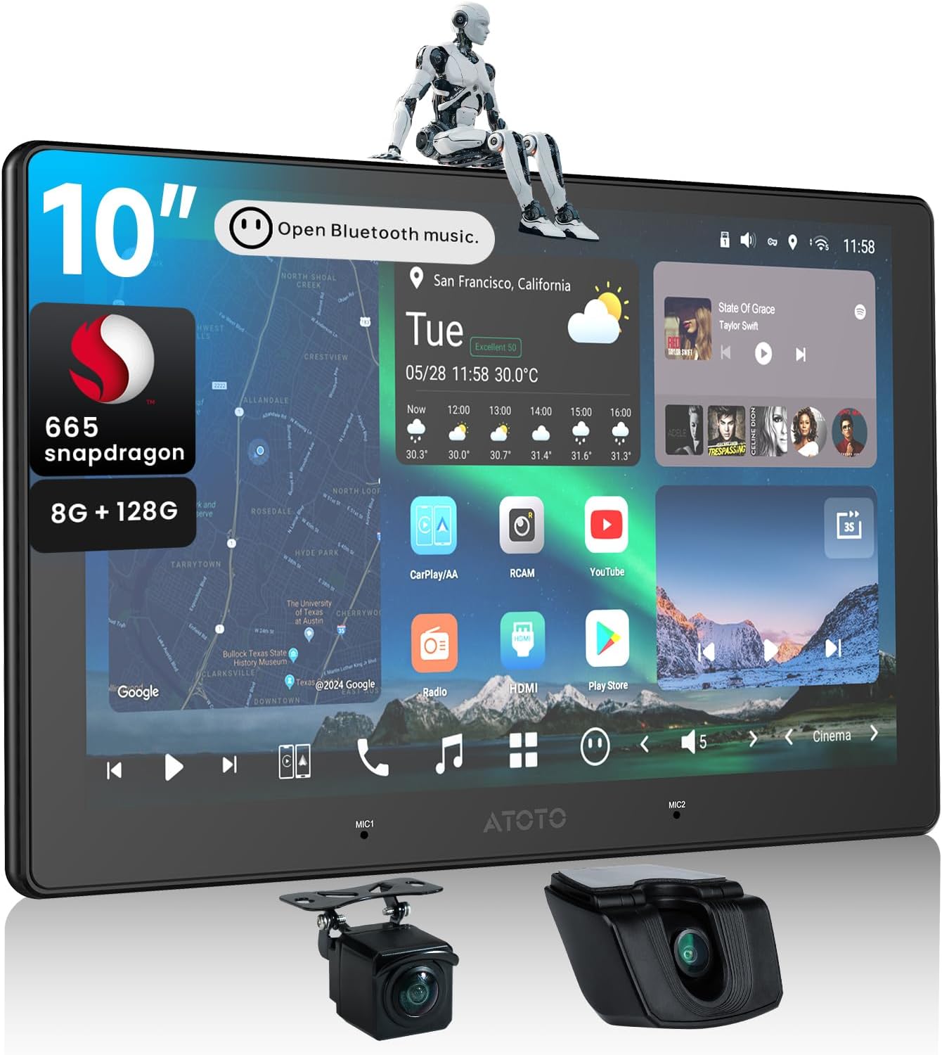 10 inch AI Android in-Dash Navigation with Dual-Camera Recording