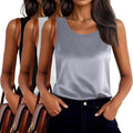 3 Pack Women's Satin Camisoles Silk-Like Tank Tops - Dressy Scoop Neck