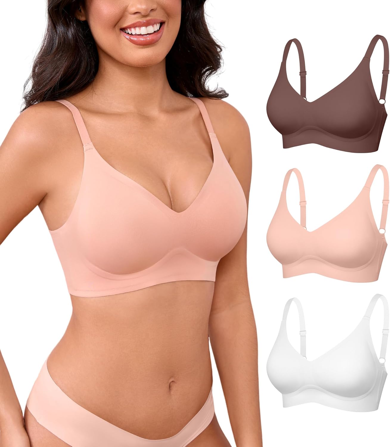 Womens Seamless Bras No Underwire Push Up Comfort V Neck Bra