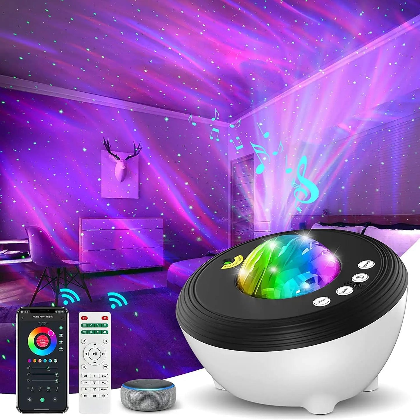 Northern Lights Projector with White Noise & Bluetooth Speaker