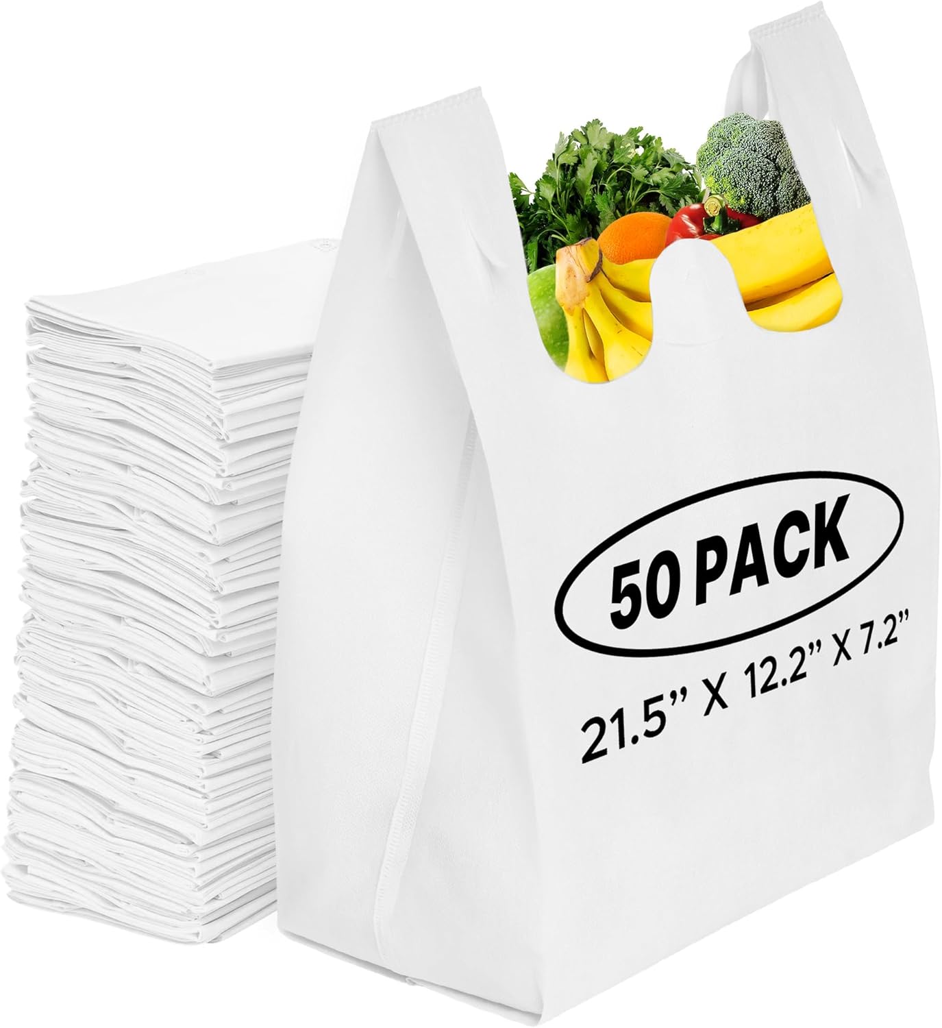 Premium Reusable Eco-Friendly Grocery T-Shirt Bags 50 Pack