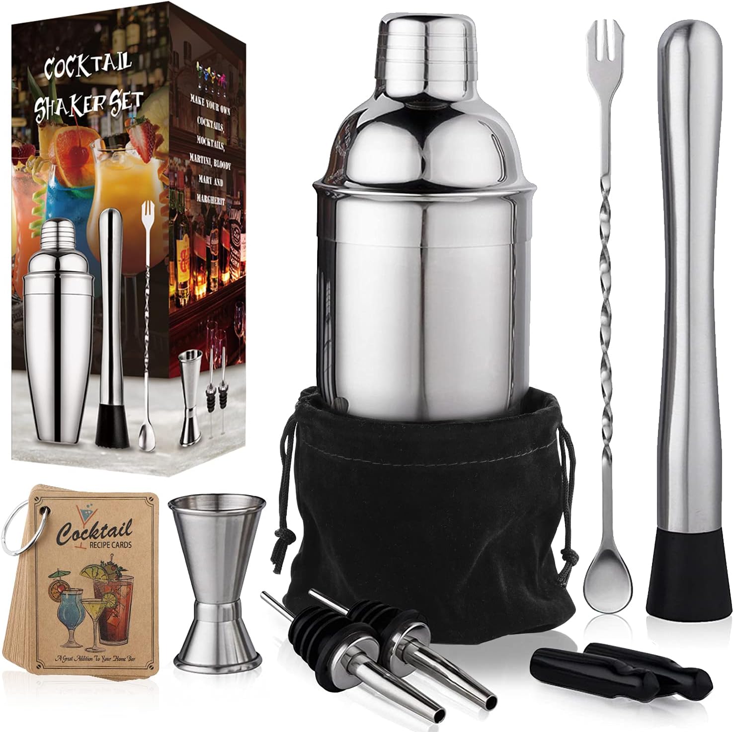 Aozita 24oz Stainless Steel Cocktail Shaker Set - Professional Bartender Kit
