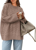 Okiwam Oversized Cable Knit Crewneck Sweater - Cozy Everyday Wear