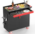 Metal Grill Cart with Storage and Wheels for Outdoor BBQ Use