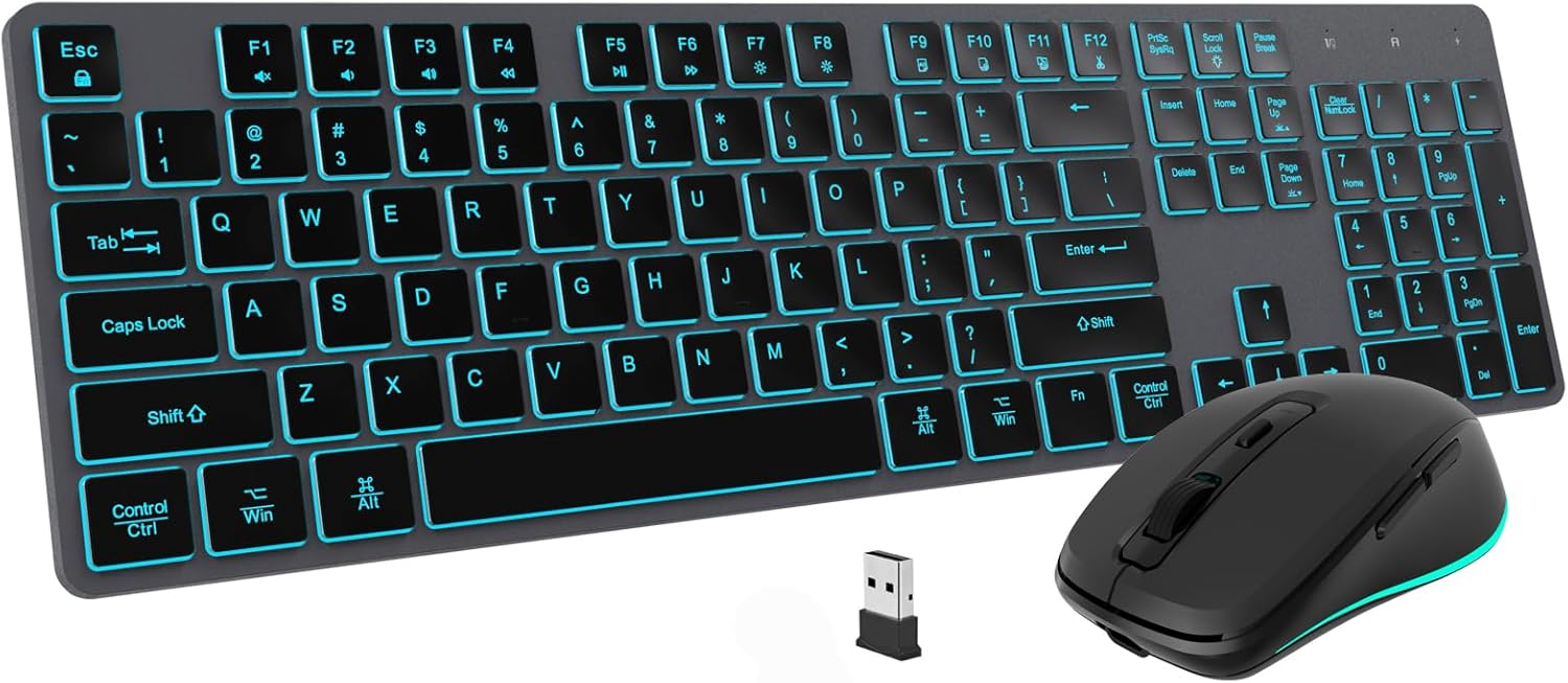 Backlit Wireless Keyboard and Mouse Combo for Mac and PC