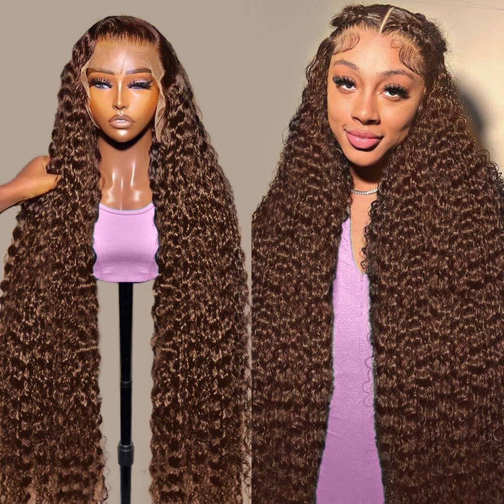 30 Inch Chocolate Brown Deep Wave Lace Front Wigs for Women