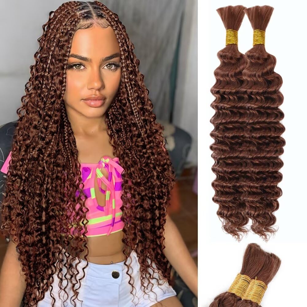 Brown Human Braiding Hair - Deep Water Wave for Boho Styles