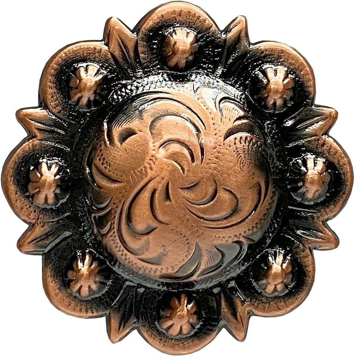 Leathercraft Saddle Conchos - Copper Engraved Berry Design