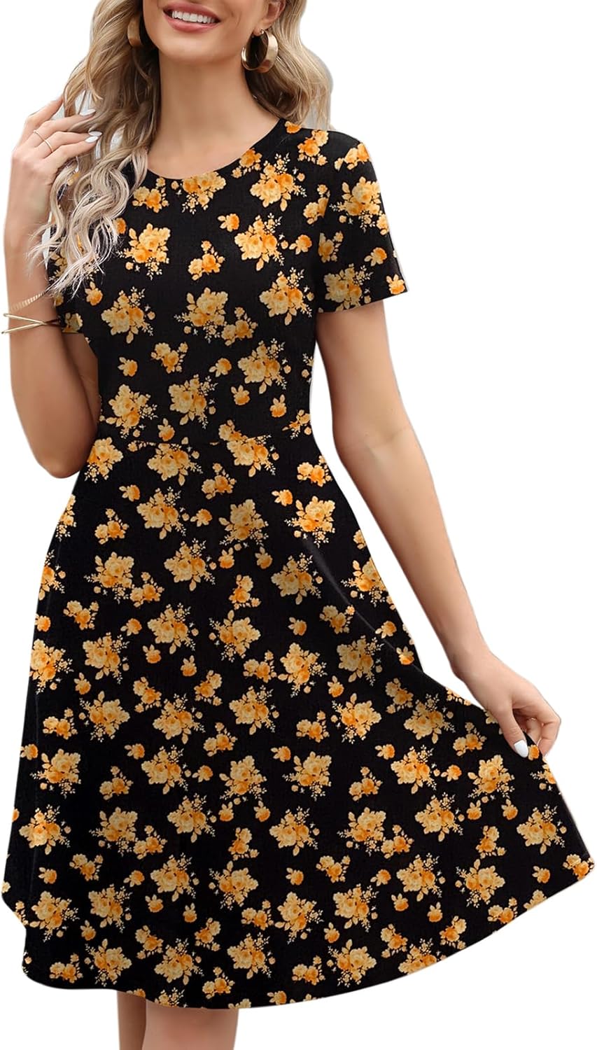 Elegant Knee Length Floral Print Dress for Women - 50s Style