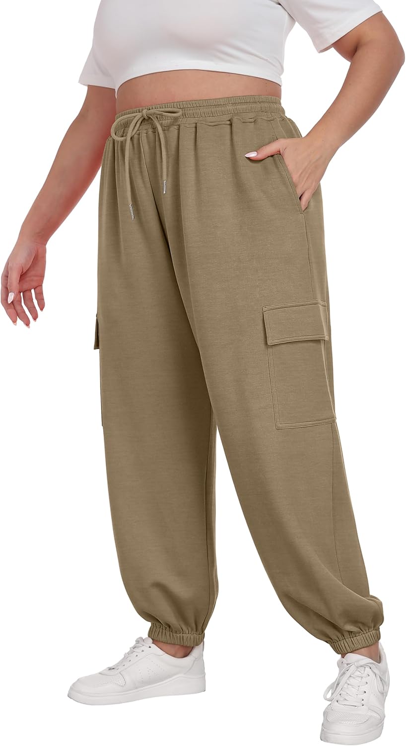 Plus Size Cargo Sweatpants for Women with Adjustable Drawstring