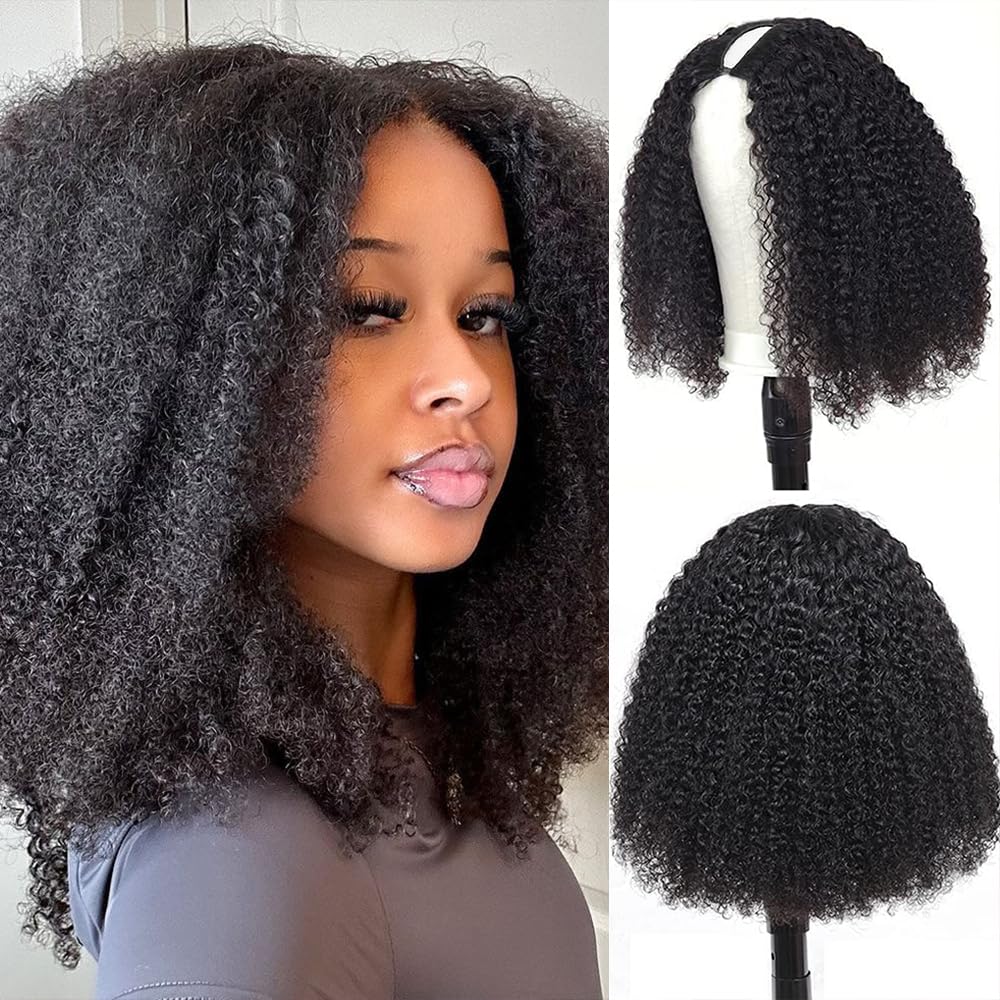 Afro Kinky Curly V Part Wigs for Black Women, 200% Density