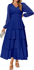 BerryGo Flowy Maxi Dress Chiffon Long Sleeve V Neck - Flattering Fit