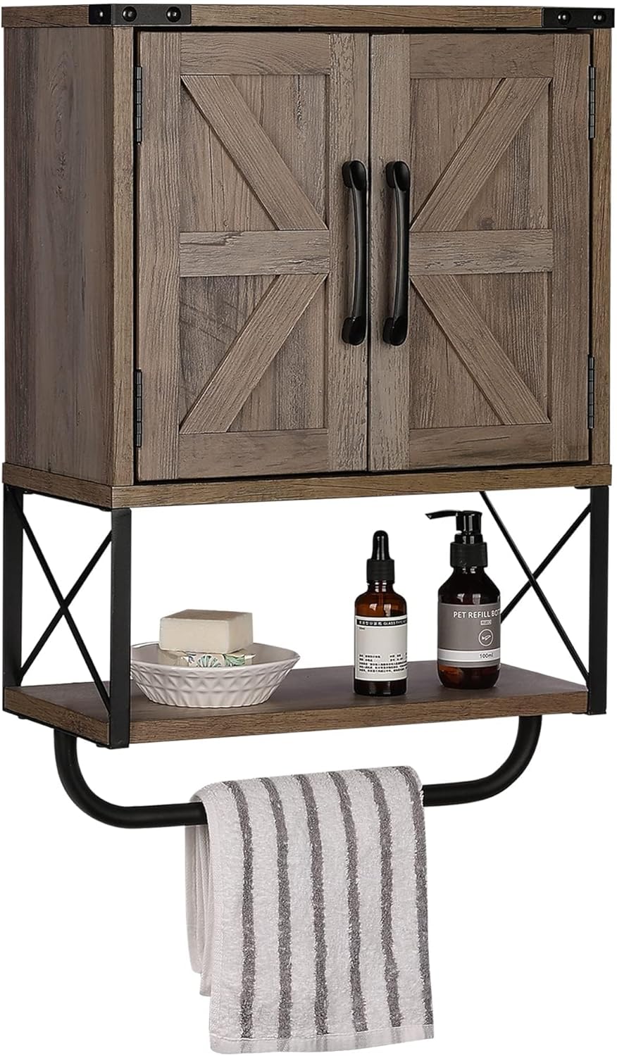 RUSTOWN Farmhouse Rustic Medicine Cabinet with Barn Doors