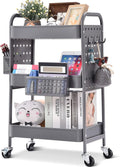 TOOLF 3-Tier Rolling Cart with Pegboards - Versatile Storage Solution