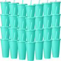 60 Pack Green 24-27 oz Tumbler with Straw and Lid - Bulk Party Cups