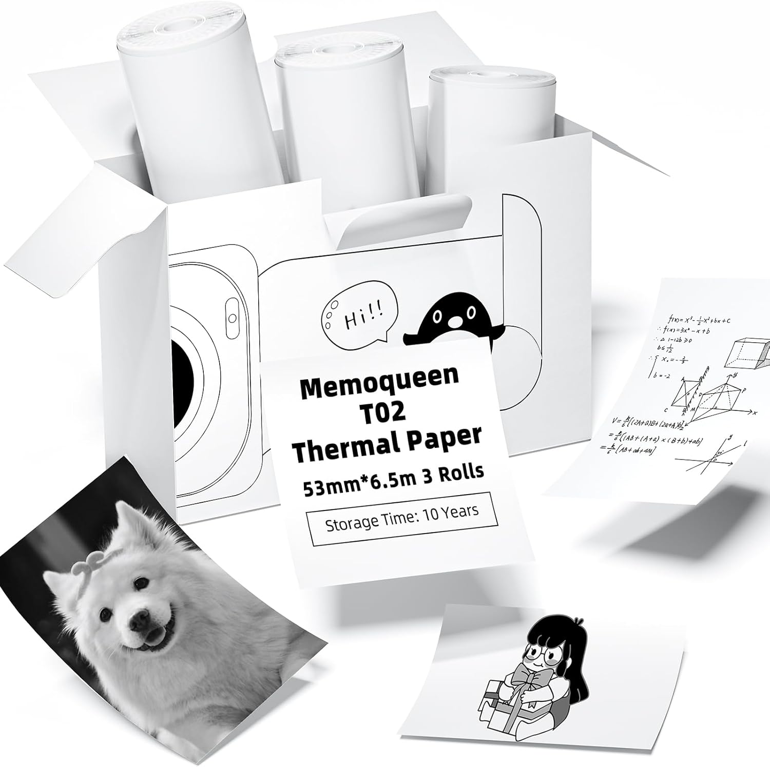 Long-Lasting White Thermal Paper for T02 Mini Printer