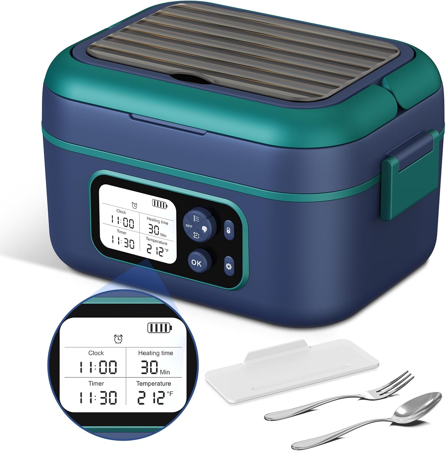 Cordless Electric Heated Lunch Box with Smart Timer and Battery