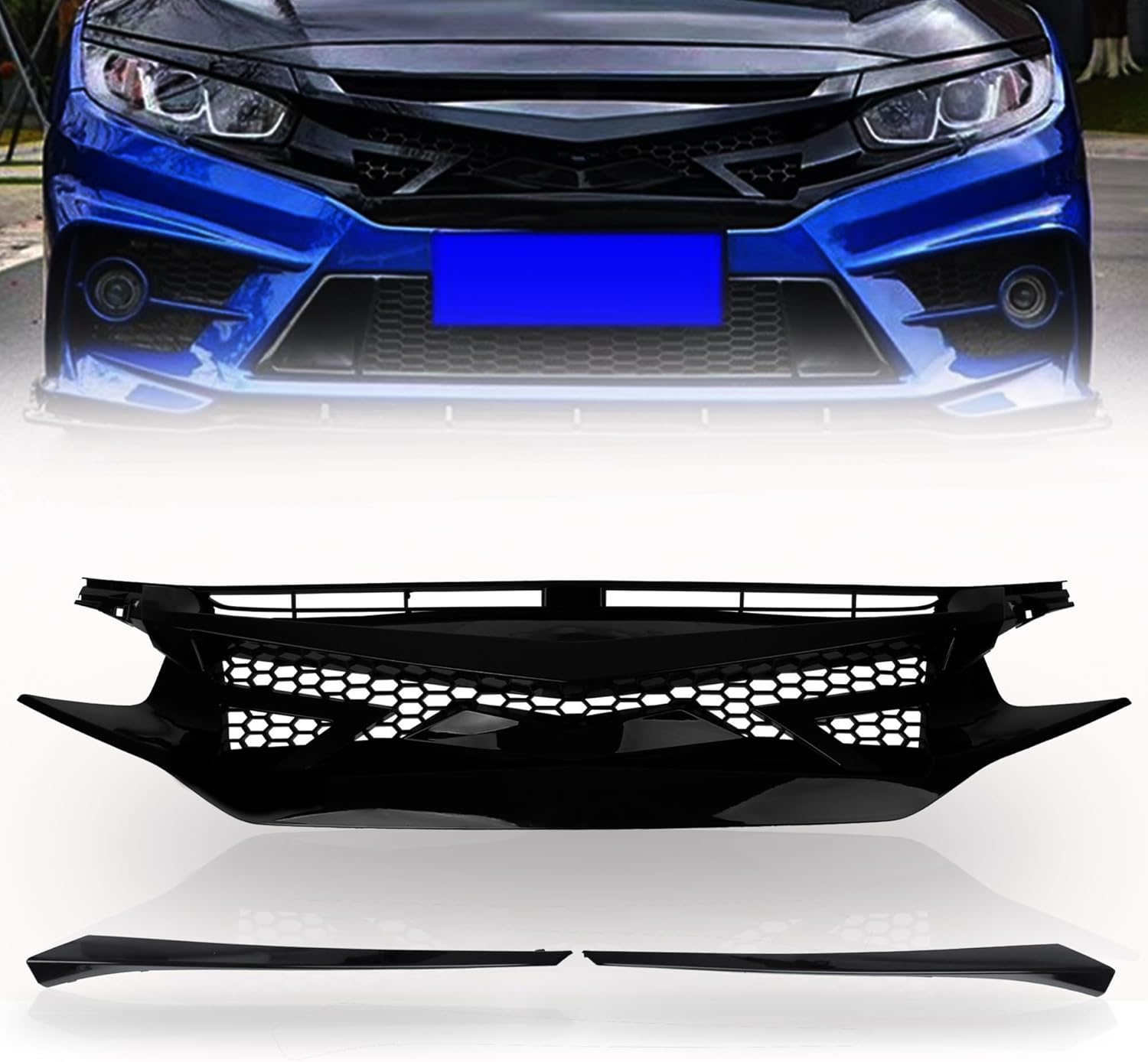 PartsFlow Honeycomb Mesh Grille for 2016-2021 Honda Civic Si