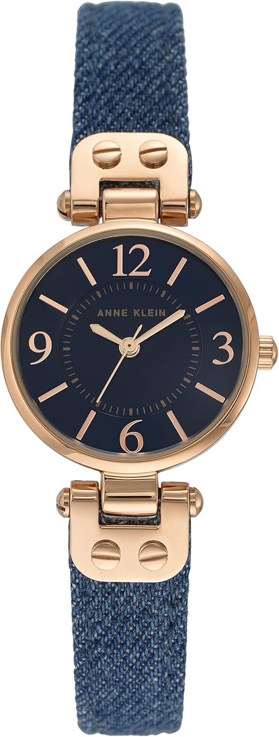 Anne Klein Women's Leather Strap Watch with Glossy Blue Dial