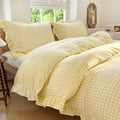 Yellow Gingham Ruffle Duvet Cover King Size - Vintage Farmhouse Charm