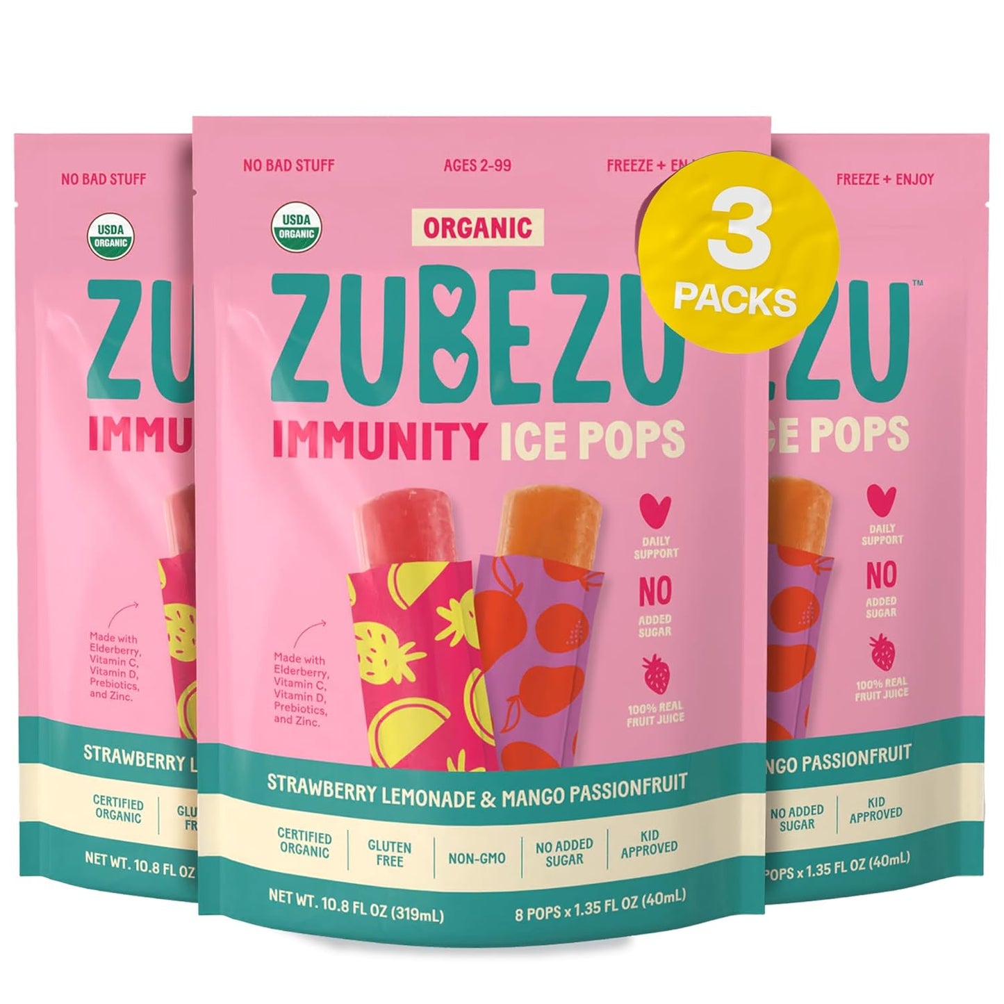 Organic Immunity Ice Pops for Kids with Elderberry & Vitamins