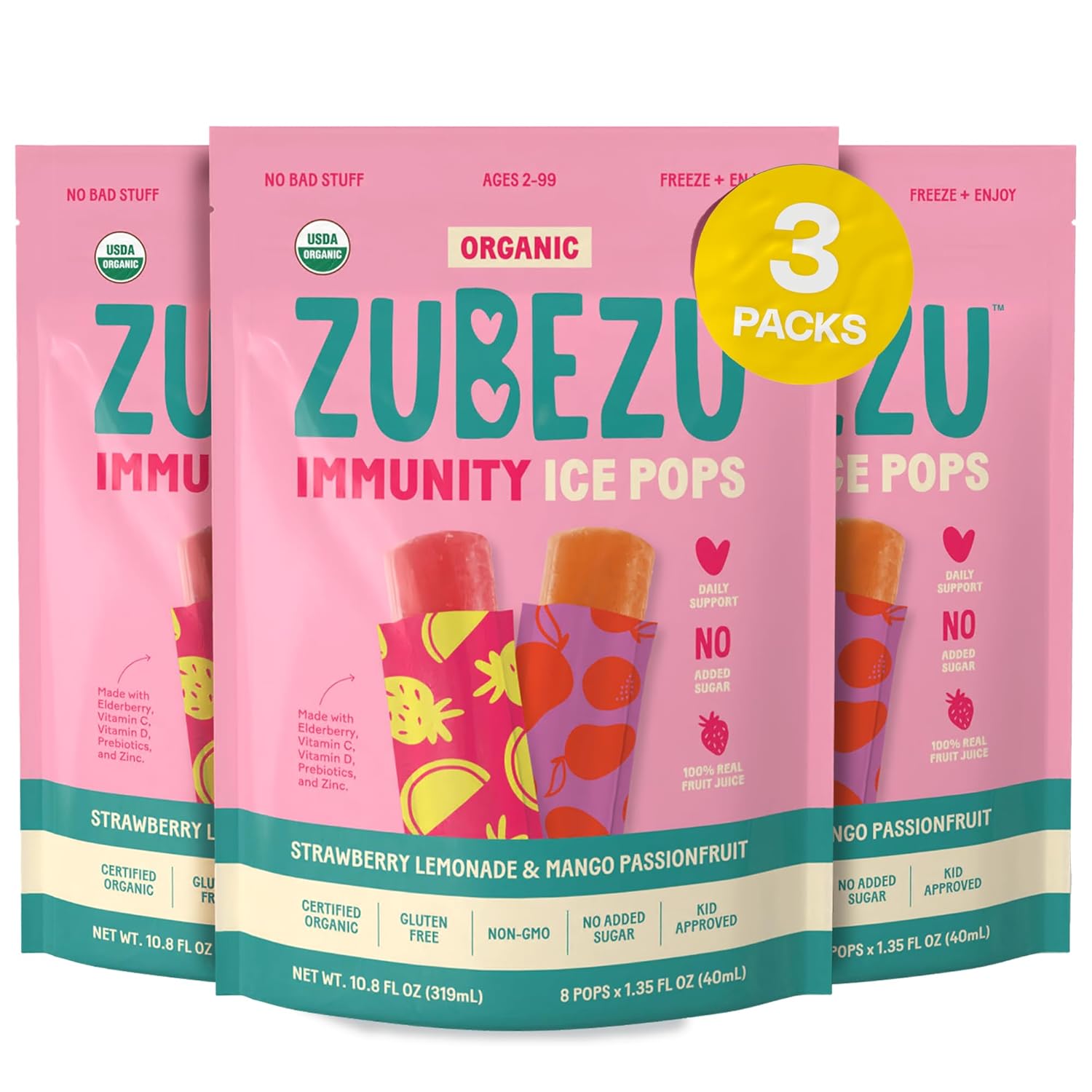 Organic Immunity Ice Pops for Kids with Elderberry & Vitamins