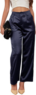 Women's Wide Leg Satin Wedding Party Pants - High Rise Evening Trouser