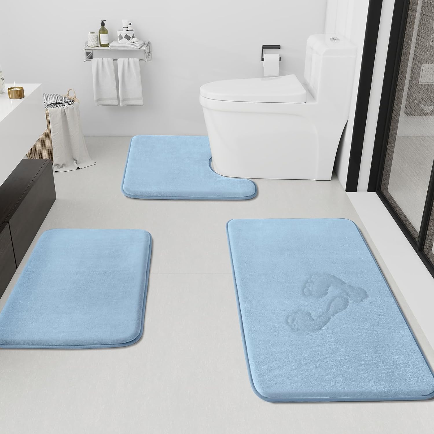 HUXMEYSON Bathroom Rugs Set 3 Piece Non-Slip Quick Dry Mat