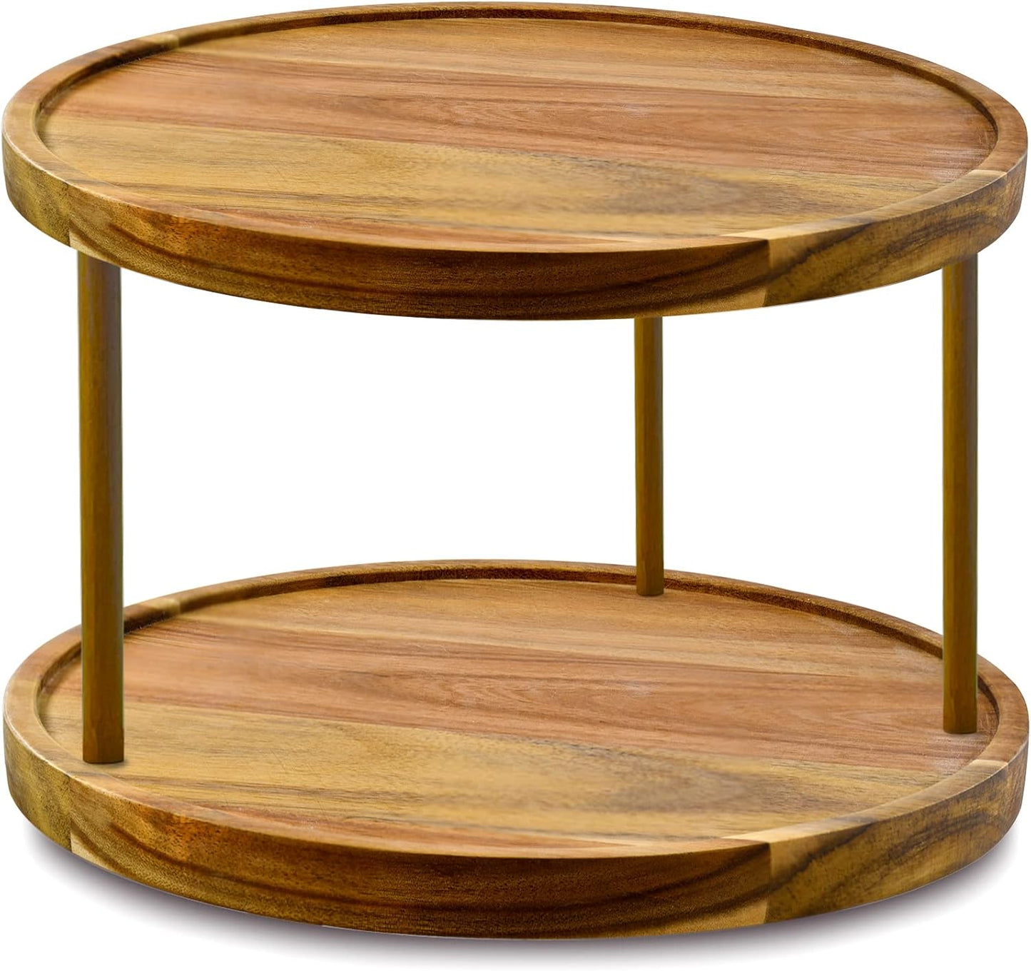 14in Two-Tier Acacia Wood Lazy Susan Organizer for Kitchen