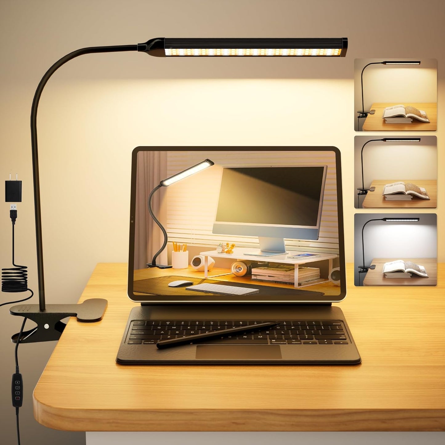 VIIVUU LED Clamp Desk Lamp: Eye-Caring, 3 Color Modes, 10 Brightness