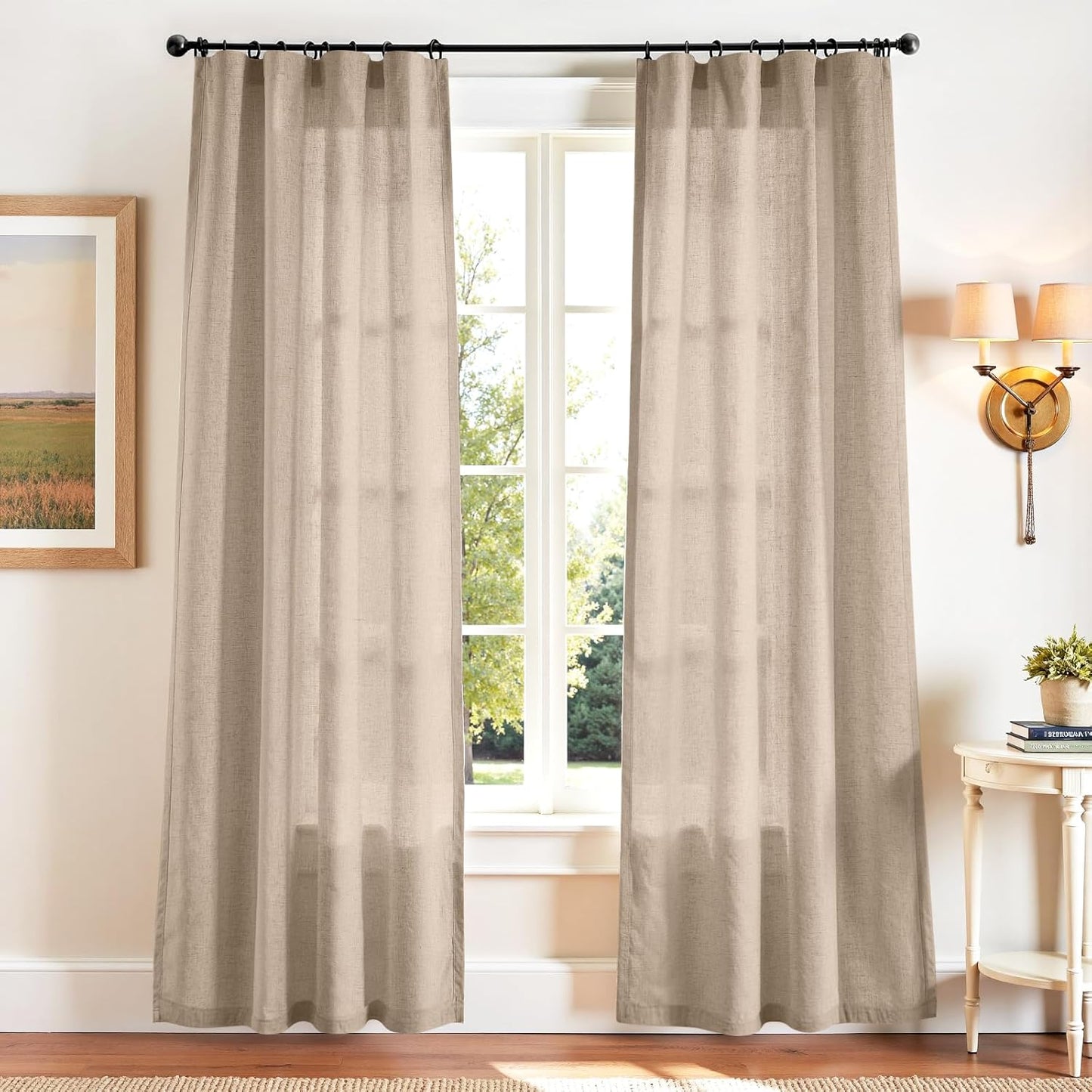 Taupe Linen Blend Curtains for Bedroom Living Room 90 inch