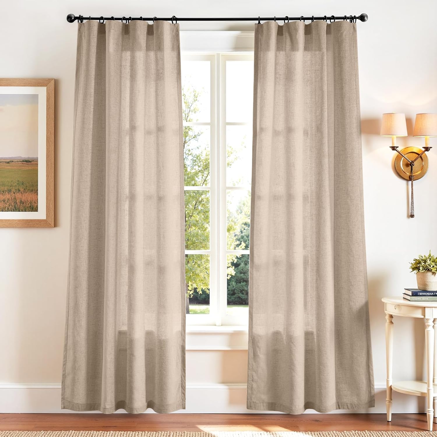 Taupe Linen Blend Curtains for Bedroom Living Room 90 inch