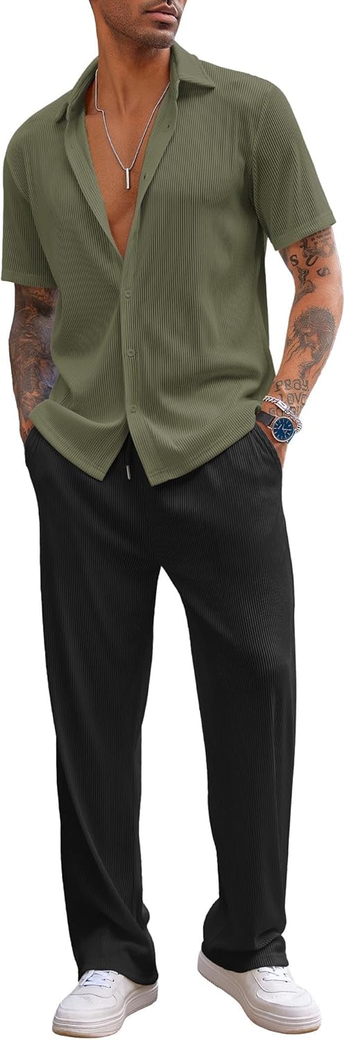 COOFANDY Men's Casual 2 Piece Outfit for Summer Beach Wear