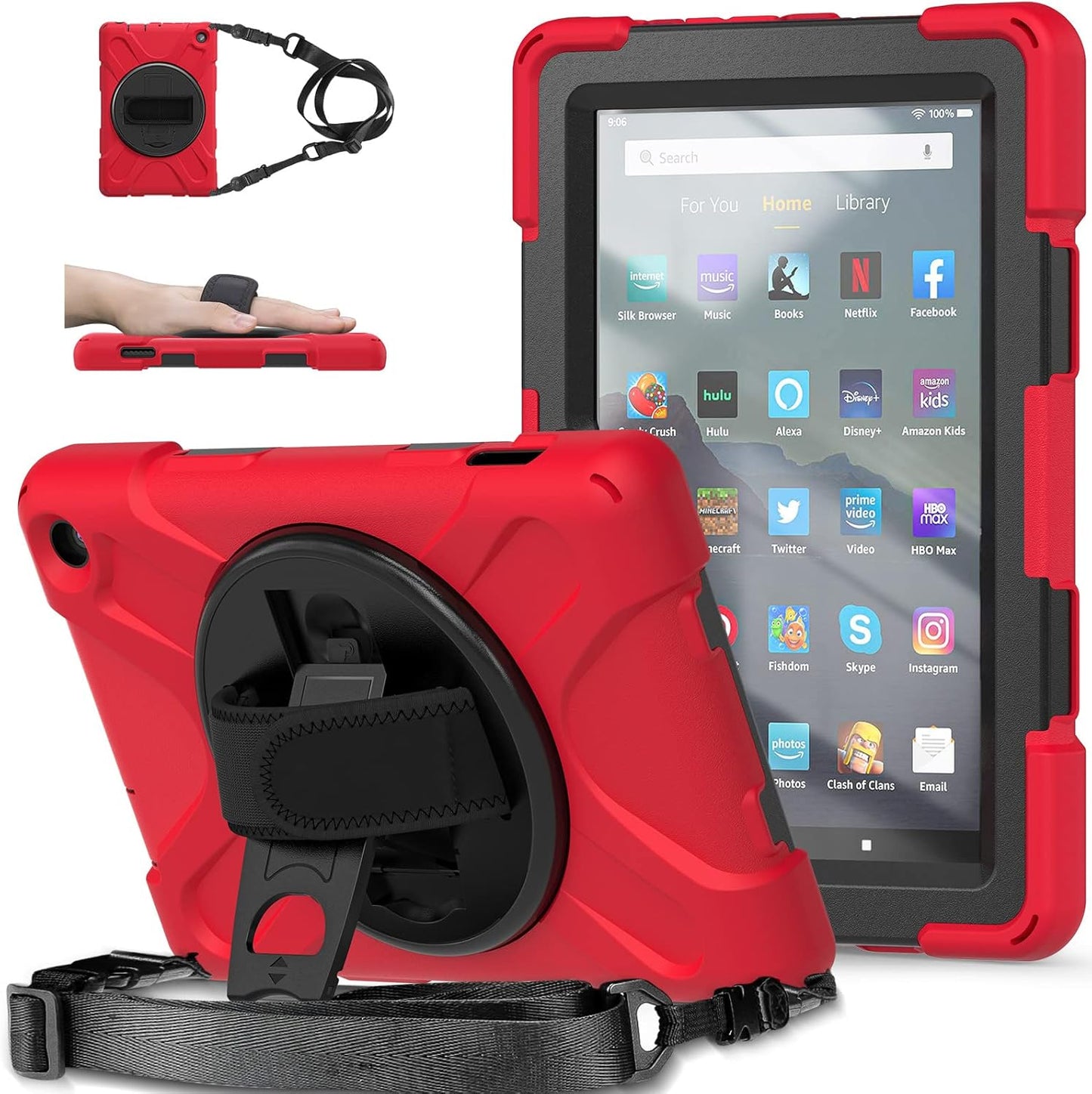 360 Rotatable Case for Fire 7 2022 with Detachable Straps