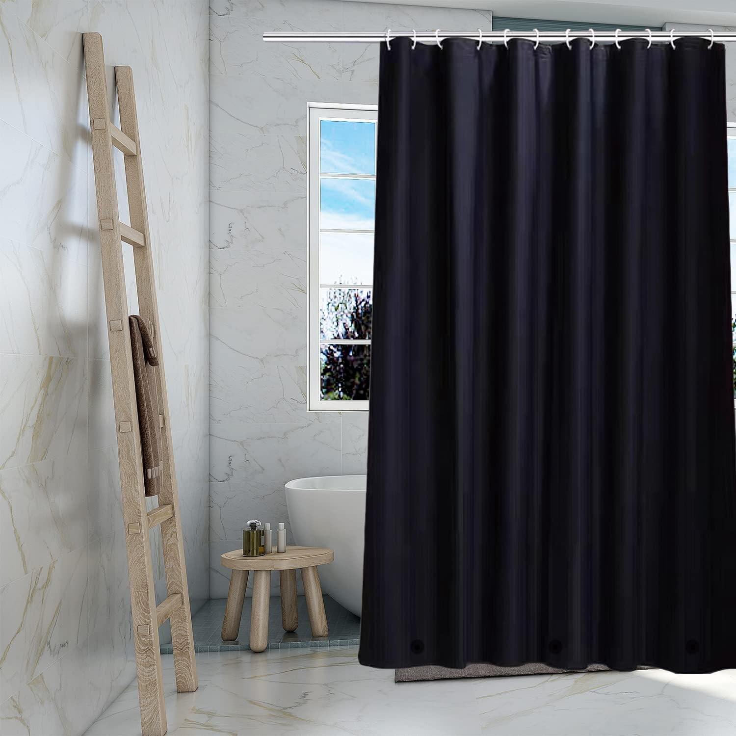 Waterproof Black Shower Liner with 3 Magnets